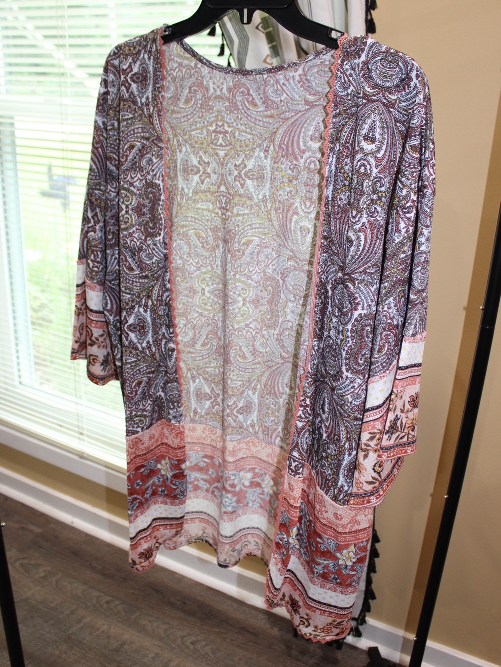 Boho Paisley Open Front Kimono Cardigan | Blush Mauve | One Size